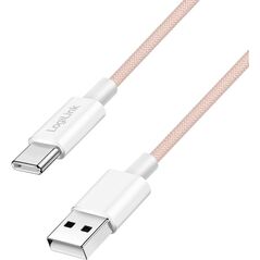 LogiLink USB-A - USB-C 1.0m w nylonowym oplocie różowy