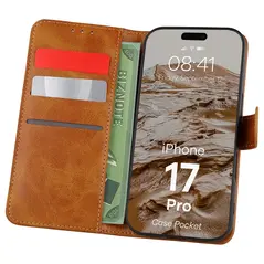 Etui z klapką Bizon Case Pocket do Apple iPhone 17 Pro brązowe