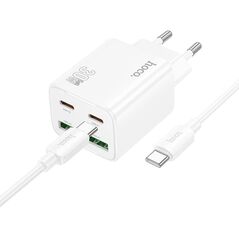 Ładowarka sieciowa do telefonu Hoco 2 x USB C + 2 x USB A QC3.0 PD 3A 30W + kabel USB C do USB C N56 biała