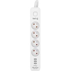 Kerg Urządz. zas.-zabezpiecz. KERG z wyłącznikiem-4 gniazda-3USB-biało-szary-5m-16A-H05VV-F-3x1,5mm2