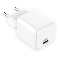 USB-C GaN Power Adapter 30W, QC 3.0 & PD, for all iPhone, iPad and other USB-C devices, variable charging power (max. 30W), white