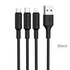 Kabel 3w1 USB A do Lightning / Micro USB / USB C Hoco 2A 1 m X25 czarny