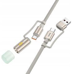 Kabel All-in-one USB A / USB C do USB C / LED Light Hoco 3A 60W 1,2 m U138 szary