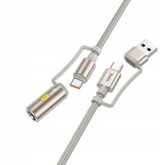 Kabel All-in-one USB A / USB C do USB C / Zapalniczka samochodowa Hoco 3A 60W 1,2 m U138 szary