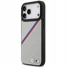 Etui BMW M Tricolor Metal Logo MagSafe do iPhone 17 Pro Max szary