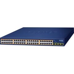 PLANET 48-Port 10/100/1000T 802.3at GSW-5240HP Nie zarządzany Gigabit Ethernet (10/100/1000) Obsługa PoE 1U Niebieski