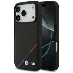 Etui BMW M Carbon Tricolor Line MagSafe do iPhone 17 Pro czarny