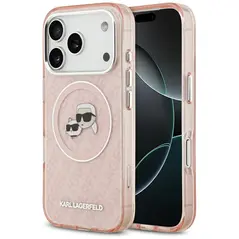 Case Karl Lagerfeld IML Glitter Karl & Choupette Heads Logo MagSafe for iPhone 17 Pro Max pink