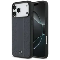 Case Mercedes Leather Laurel Leaves Stripes MagSafe for iPhone 17 Pro Max blue