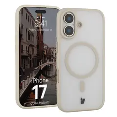 Etui z pierścieniem magnetycznym Bizon Case MatteO do Apple iPhone 17 przydymione-beżowe