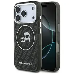 Etui Karl Lagerfeld IML Glitter Karl & Choupette Heads Logo MagSafe do iPhone 17 Pro czarny
