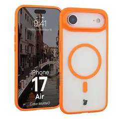 Etui z pierścieniem magnetycznym Bizon Case MatteO do Apple iPhone 17 Air przydymione-pomarańczowe