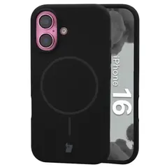 Silikonowe etui z pierścieniem magnetycznym Bizon Soft Case do Apple iPhone 16 czarne