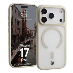 Etui z pierścieniem magnetycznym Bizon Case MatteO do Apple iPhone 17 Pro przydymione-beżowe