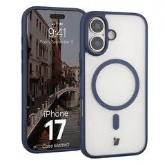 Etui z pierścieniem magnetycznym Bizon Case MatteO do Apple iPhone 17 przydymione-granatowe