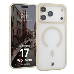 Etui z pierścieniem magnetycznym Bizon Case MatteO do Apple iPhone 17 Pro Max przydymione-beżowe