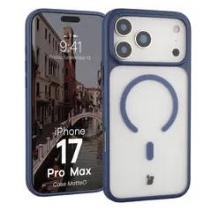 Etui z pierścieniem magnetycznym Bizon Case MatteO do Apple iPhone 17 Pro Max przydymione-granatowe