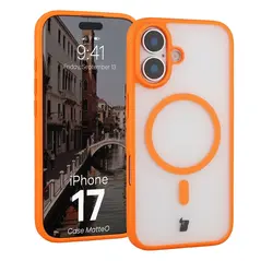Etui z pierścieniem magnetycznym Bizon Case MatteO do Apple iPhone 17 przydymione-pomarańczowe