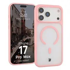 Etui z pierścieniem magnetycznym Bizon Case MatteO do Apple iPhone 17 Pro Max przydymione-jasnoróżowe