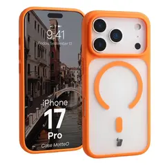 Etui z pierścieniem magnetycznym Bizon Case MatteO do Apple iPhone 17 Pro przydymione-pomarańczowe