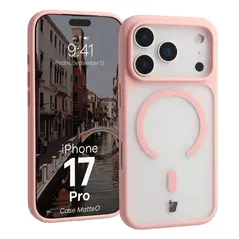 Etui z pierścieniem magnetycznym Bizon Case MatteO do Apple iPhone 17 Pro przydymione-jasnoróżowe