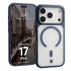 Etui z pierścieniem magnetycznym Bizon Case MatteO do Apple iPhone 17 Pro przydymione-granatowe