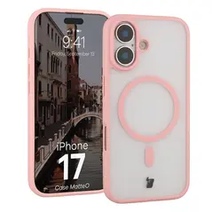 Etui z pierścieniem magnetycznym Bizon Case MatteO do Apple iPhone 17 przydymione-jasnoróżowe
