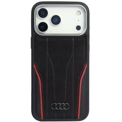 Case Audi R8 Genuine Leather MagSafe for iPhone 17 Pro Max black-red