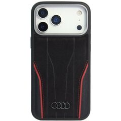 Case Audi R8 Genuine Leather MagSafe for iPhone 17 Pro black-red