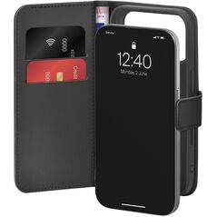 Etui Puro Wallet Stand na iPhone 17 Pro z ekoskóry, z klapką, portfelem i funkcją podstawki - czarne