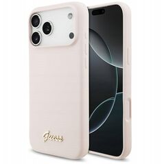 Etui Guess Silicone Script Metal Logo MagSafe do iPhone 17 Pro Max różowy
