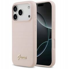 Etui Guess Silicone Script Metal Logo MagSafe do iPhone 17 Pro różowy