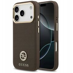 Etui Guess Grained Strass Logo MagSafe do iPhone 17 Pro brązowy