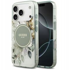 Etui Guess IML Flower & Tonal Circle MagSafe do iPhone 17 Pro zielony