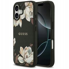 Etui Guess Grained Flowers Classic Logo MagSafe do iPhone 17 czarny