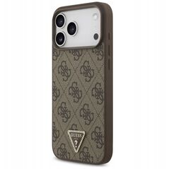 Etui Guess Leather 4G Triangle Strass MagSafe do iPhone 17 Pro Max brązowy