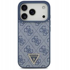 Etui Guess Leather 4G Triangle Strass MagSafe do iPhone 17 Pro niebieski