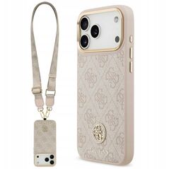Etui Guess 4G Strass Logo & Big Strap Metal Buttons MagSafe do iPhone 17 Pro Max różowy