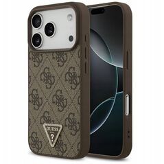 Etui Guess Leather 4G Triangle Strass MagSafe do iPhone 17 Pro brązowy
