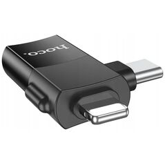 HOCO Αντάπτορας OTG Typ C (Αρσενικό) / Lightning (Αρσενικό) Σε USB A (Θηλυκό) 2σε1 UA17 Μαύρο