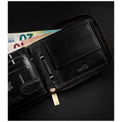 Always Wild Skórzany Portfel Męski Na Suwak Z Kontrastowymi Przeszyciami !