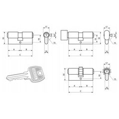 Κύλινδρος κλειδώματος GERDA, 40x50 mm, 3 κλειδιά, επινικελωμένος.
