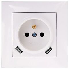 Μονή πρίζα με γείωση με USB VCX LC 13A Λευκό