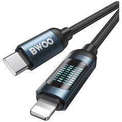 BWOO πλεκτό καλώδιο USB-C - USB-C 1m 60W με κινούμενο φωτισμό, μαύρο