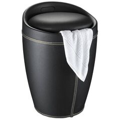 Καλάθι για άπλυτα Wenko Δερμάτινο πουφ CANDY BLACK - καλάθι για άπλυτα, 2 σε 1, WENKO