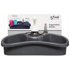 Διανομέας σαπουνιού 5five Σετ πλυσίματος πιάτων με χώρο για σφουγγάρια και διανομέα υγρού, μαύρο χρώμα