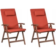 Zestaw 2 krzeseł ogrodowych z poduszkami AMANTEA PREMIUM Drewno akacjowe Czerwony