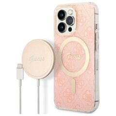 Σετ Guess θήκη + ασύρματος φορτιστής GUBPP13LH4EACSP Apple iPhone 13 Pro ροζ/pink σκληρή θήκη 4G Print MagSafe