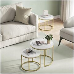 Leobert Στρογγυλό τραπεζάκι σαλονιού 2τμχ - μάρμαρο / χρυσά πόδια