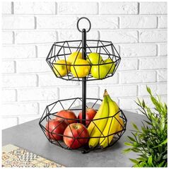 Vilde Δίσκος ΓΕΩΜΕΤΡΙΚΟΣ, μεταλλικός, για φρούτα, λαχανικά, ΜΑΥΡΟΣ, καλάθι, πιατέλα, μπολ, 2-επίπεδος